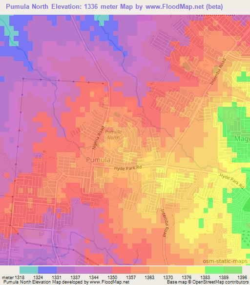 Pumula North,Zimbabwe Elevation Map