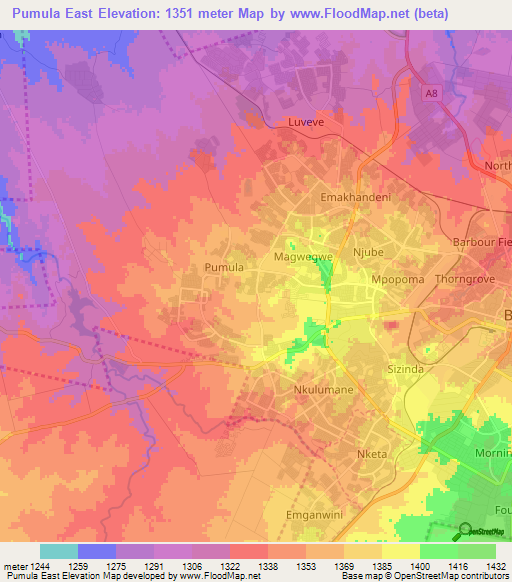 Pumula East,Zimbabwe Elevation Map