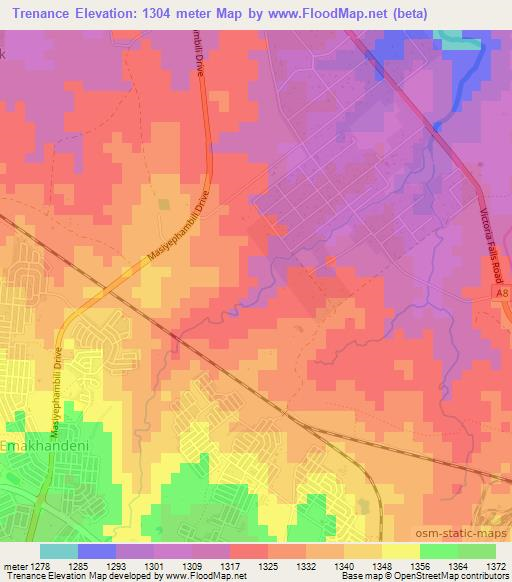 Trenance,Zimbabwe Elevation Map