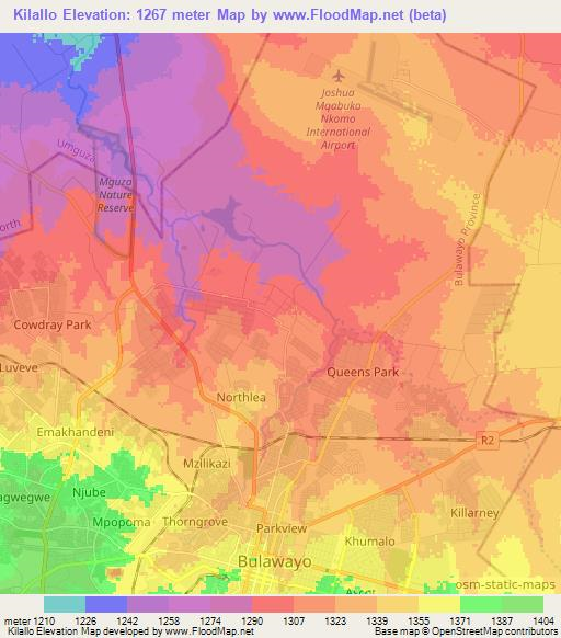 Kilallo,Zimbabwe Elevation Map