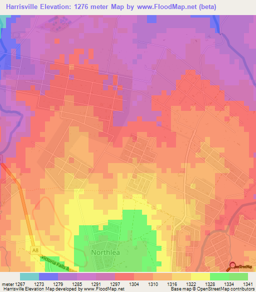 Harrisville,Zimbabwe Elevation Map