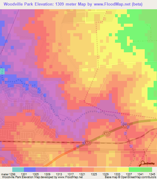 Woodville Park,Zimbabwe Elevation Map