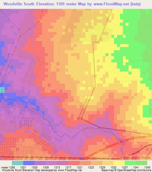 Woodville South,Zimbabwe Elevation Map