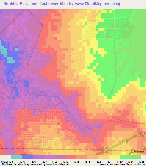 Northlea,Zimbabwe Elevation Map