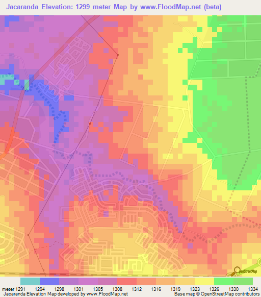 Jacaranda,Zimbabwe Elevation Map