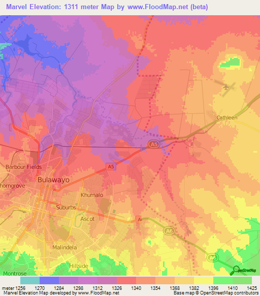 Marvel,Zimbabwe Elevation Map