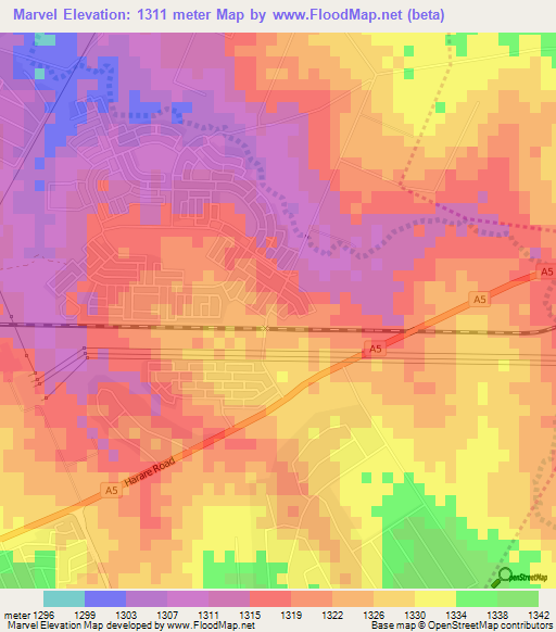 Marvel,Zimbabwe Elevation Map