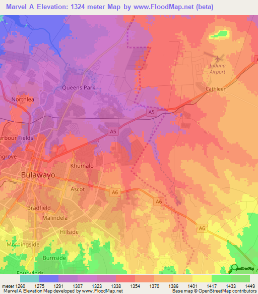 Marvel A,Zimbabwe Elevation Map