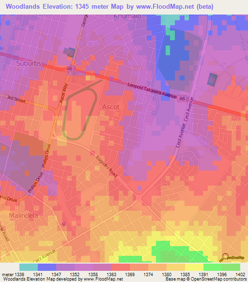 Woodlands,Zimbabwe Elevation Map