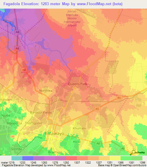 Fagadola,Zimbabwe Elevation Map
