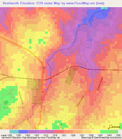 Kenilworth,Zimbabwe Elevation Map