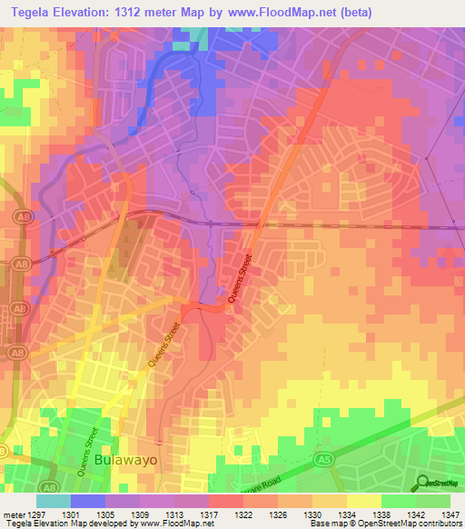 Tegela,Zimbabwe Elevation Map