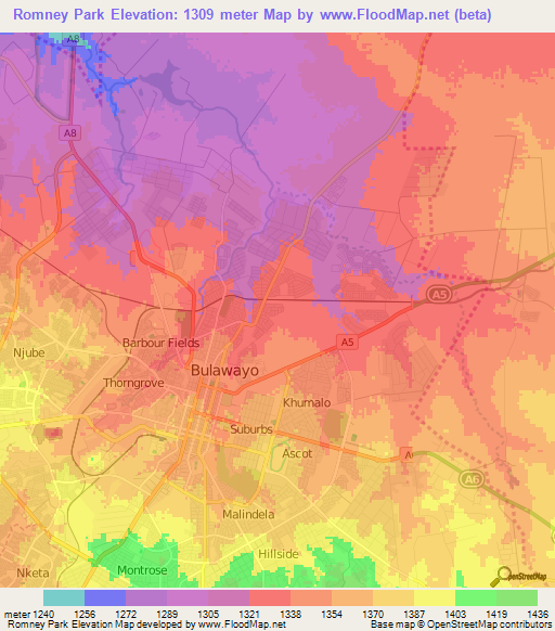 Romney Park,Zimbabwe Elevation Map
