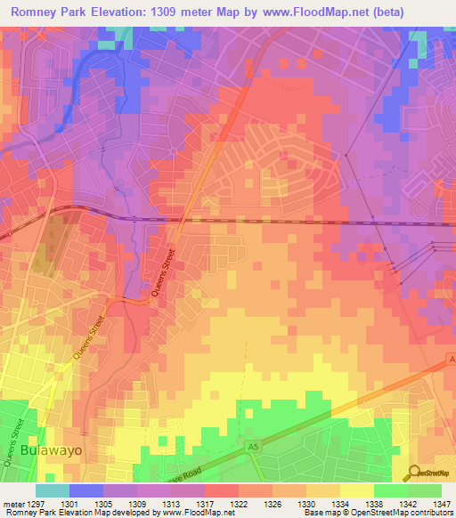Romney Park,Zimbabwe Elevation Map