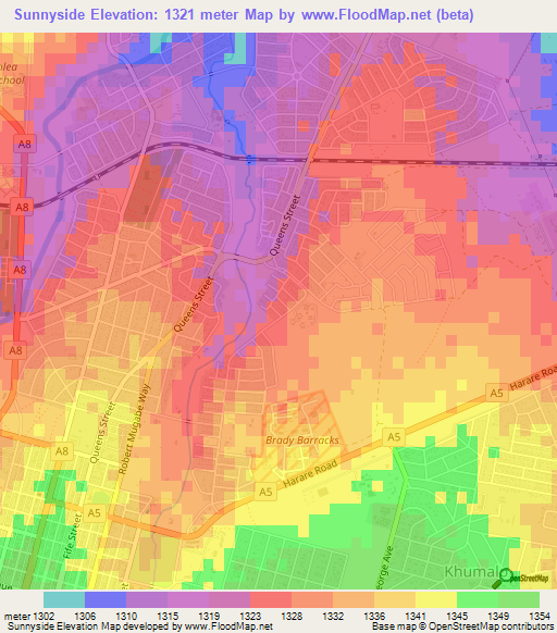 Sunnyside,Zimbabwe Elevation Map