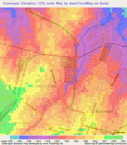 Greenspan,Zimbabwe Elevation Map