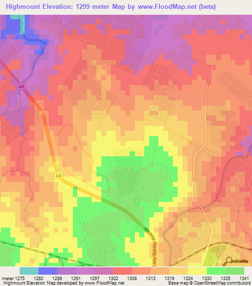 Highmount,Zimbabwe Elevation Map