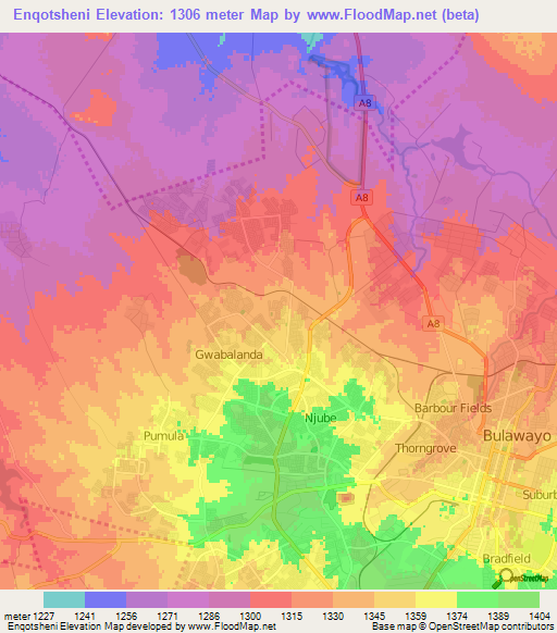 Enqotsheni,Zimbabwe Elevation Map