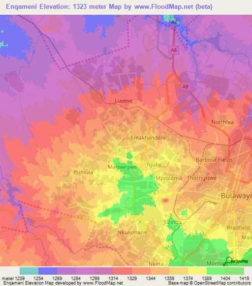 Enqameni,Zimbabwe Elevation Map