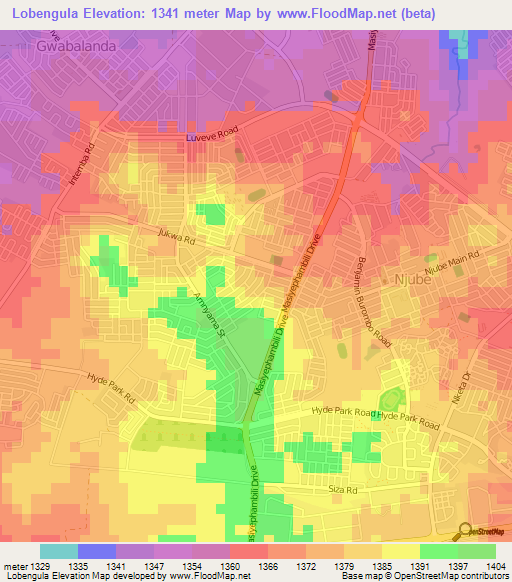 Lobengula,Zimbabwe Elevation Map