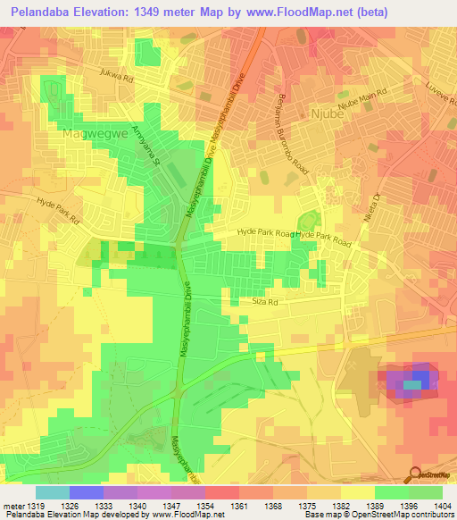 Pelandaba,Zimbabwe Elevation Map