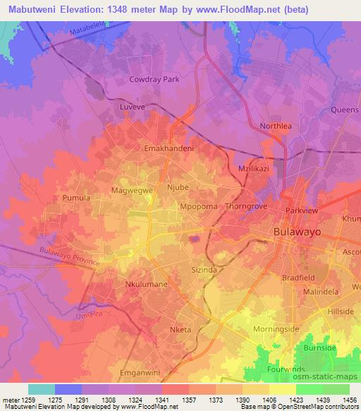Mabutweni,Zimbabwe Elevation Map