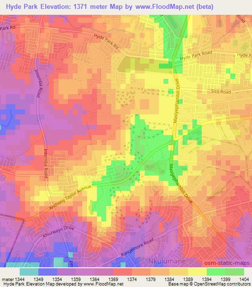 Hyde Park,Zimbabwe Elevation Map