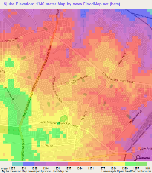 Njube,Zimbabwe Elevation Map
