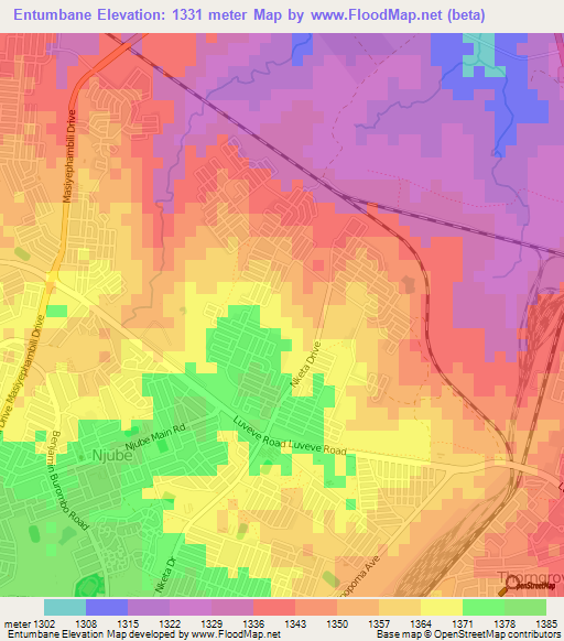 Entumbane,Zimbabwe Elevation Map