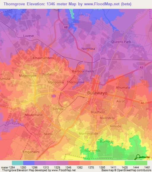Thorngrove,Zimbabwe Elevation Map