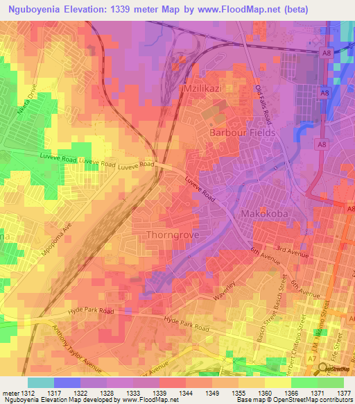 Nguboyenia,Zimbabwe Elevation Map