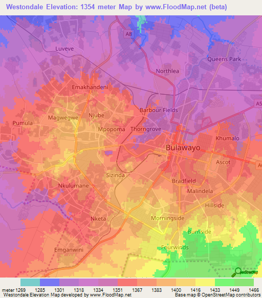 Westondale,Zimbabwe Elevation Map