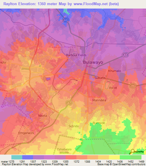 Raylton,Zimbabwe Elevation Map
