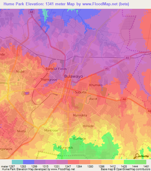 Hume Park,Zimbabwe Elevation Map