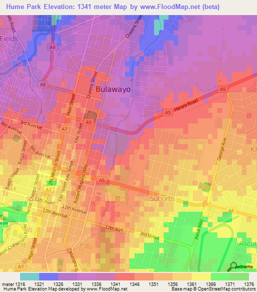 Hume Park,Zimbabwe Elevation Map