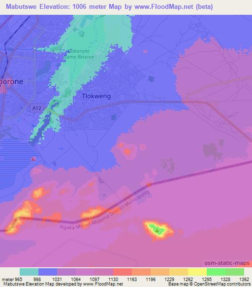 Mabutswe,Botswana Elevation Map