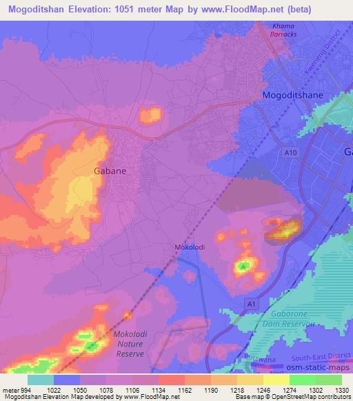 Mogoditshan,Botswana Elevation Map