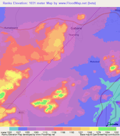 Ranku,Botswana Elevation Map