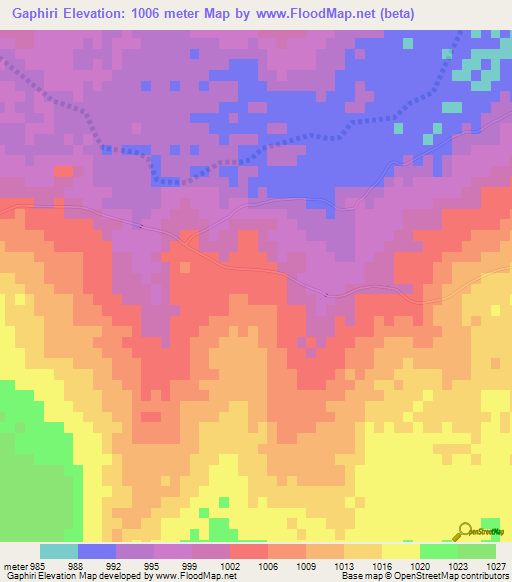 Gaphiri,Botswana Elevation Map