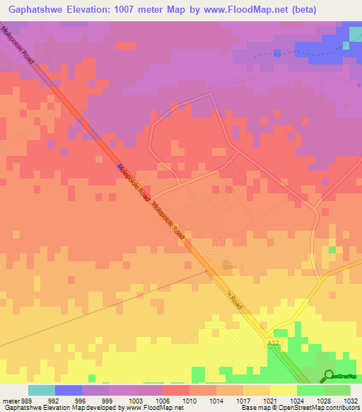 Gaphatshwe,Botswana Elevation Map
