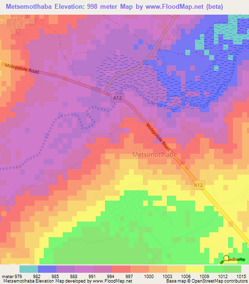 Metsemotlhaba,Botswana Elevation Map