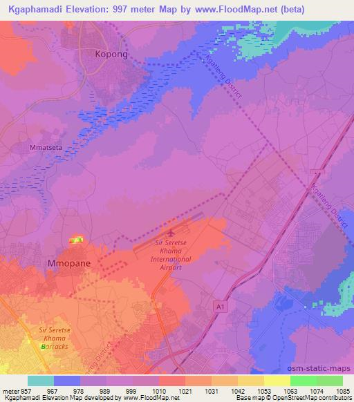 Kgaphamadi,Botswana Elevation Map
