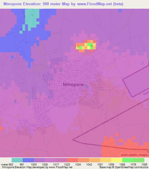 Mmopone,Botswana Elevation Map