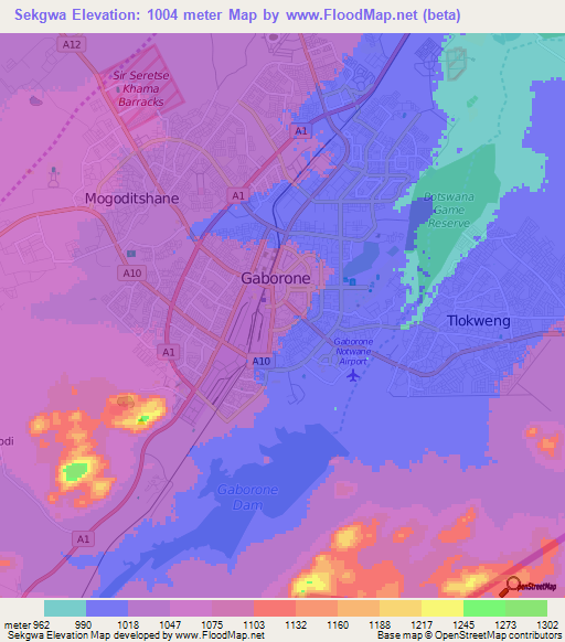 Sekgwa,Botswana Elevation Map