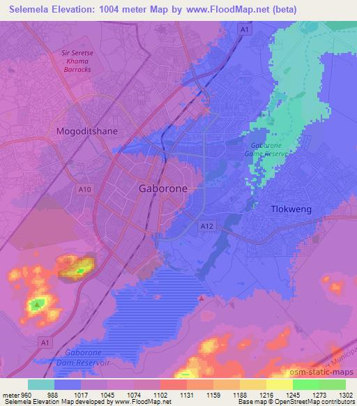 Selemela,Botswana Elevation Map