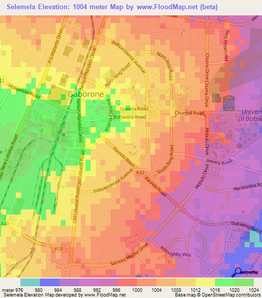 Selemela,Botswana Elevation Map