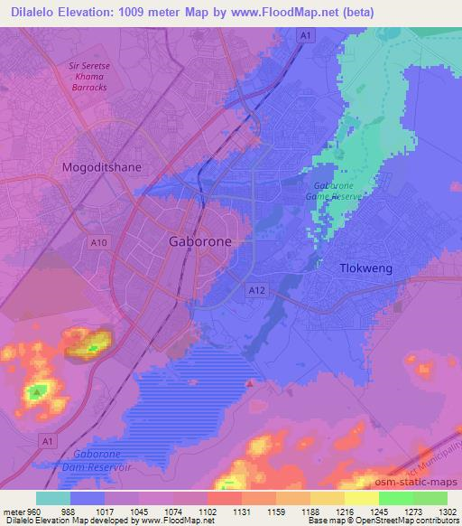 Dilalelo,Botswana Elevation Map