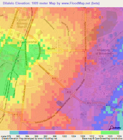 Dilalelo,Botswana Elevation Map