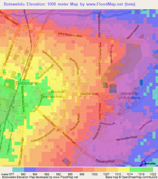 Botswelelo,Botswana Elevation Map