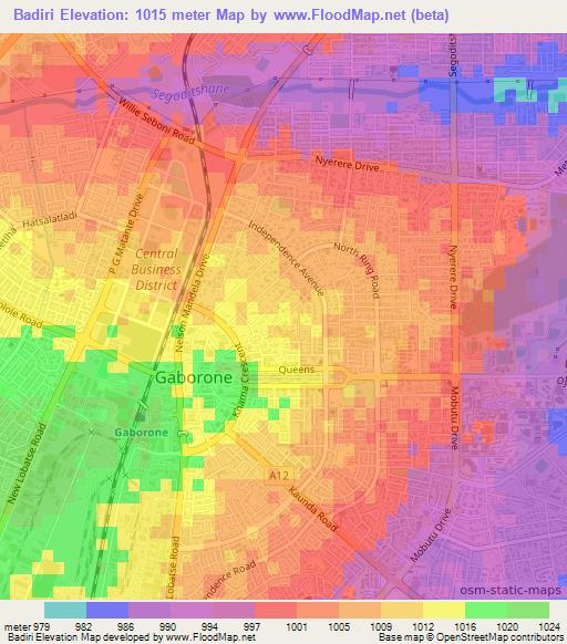 Badiri,Botswana Elevation Map